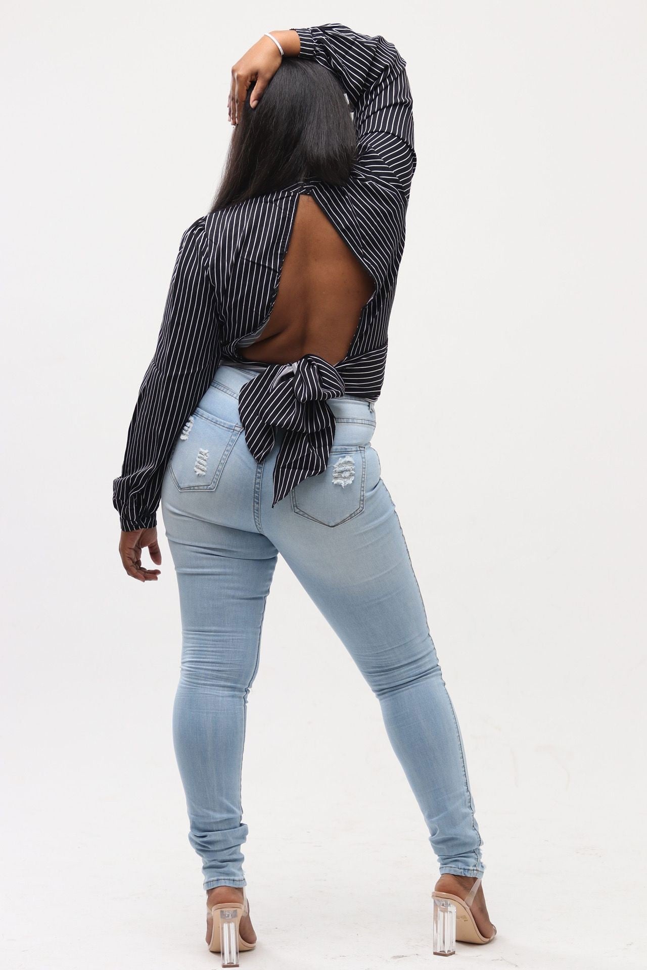 Stripped Candy Backless Shirt
